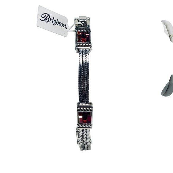 Brighton St Michel Silver Tone And Mosaic Red Crystal Bracelet (5934-1-2) - Picture 9 of 12